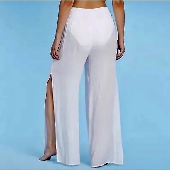 Kona Sol Women's White Smocked Waist Side Slit Gauzy Cover Up Pants Size XL 16 - Picture 4 of 12